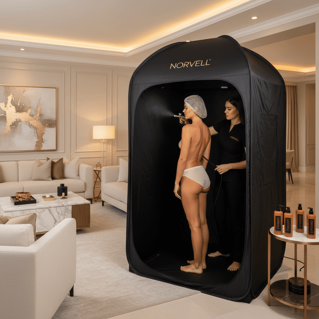 Mobile spray tanning service in home
